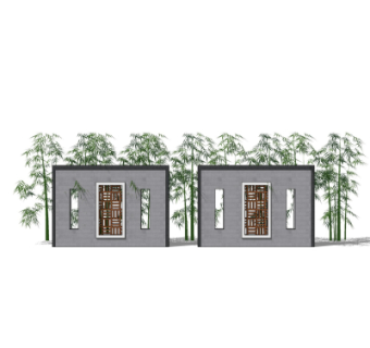 新中式景观墙su模型