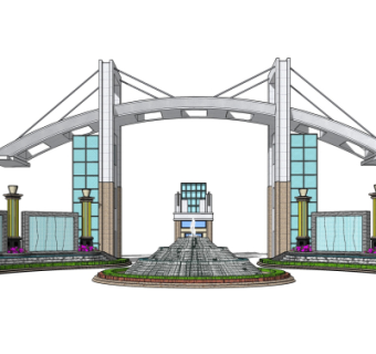 现代小区门头su模型