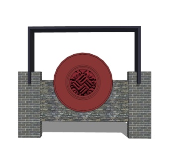 新中式景观墙su模型