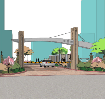 现代小区门头su模型