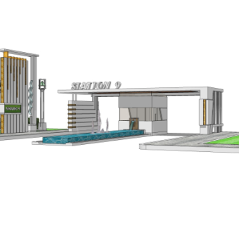 现代小区门头su模型