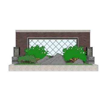 新中式景观墙su模型