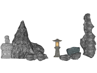 中式<em>景观石</em>su模型
