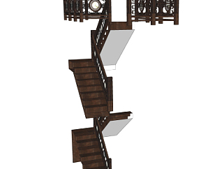 中式实木楼梯su模型