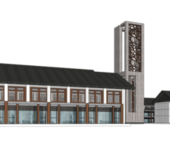 新中式商业街su模型