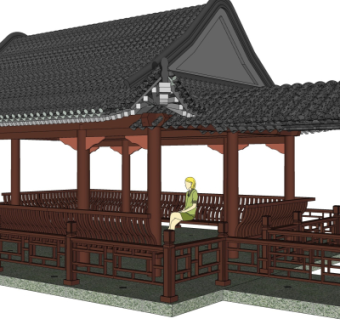 中式凉亭su模型