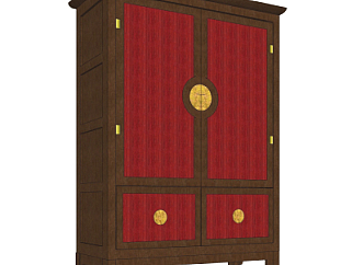 中式实木衣柜su模型