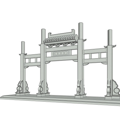中式牌坊大门su模型