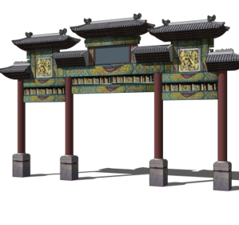 中式牌坊大门免费su模型