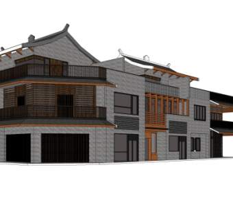 新中式沿街商业建筑su模型