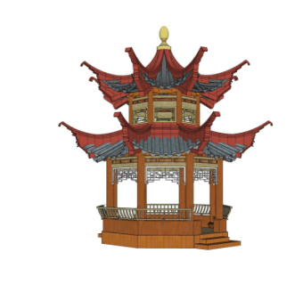 中式重檐六角亭su模型