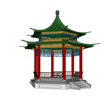 中式重檐六角亭su模型