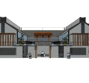 中式古镇商业街su模型