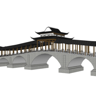 中式廊桥免费su模型