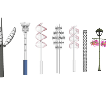 现代户外灯组合su模型