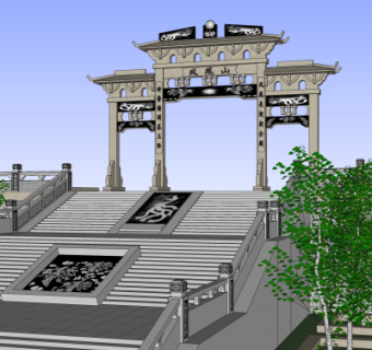 中式牌坊大门免费su模型