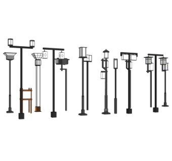 新中式户外景观灯su模型