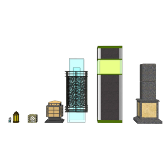 新中式户外景观灯组合su模型