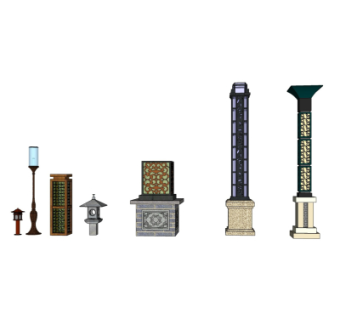 新中式户外景观灯组合su模型