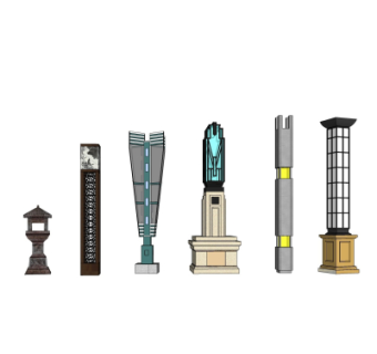 新中式户外景观灯组合su模型