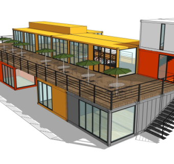 工业风集装箱饭店外观su模型