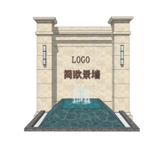 简欧景观墙su模型