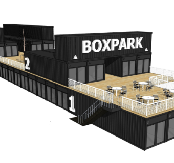 工业风集装箱饭店外观su模型