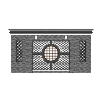 新中式景观墙su模型