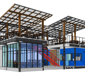 工业风集装箱饭店外观su模型