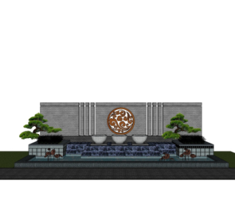 新中式景观墙su模型