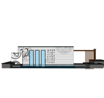 新中式景观墙su模型