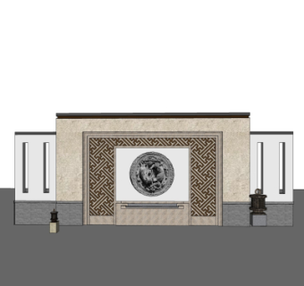 新中式景观墙su模型