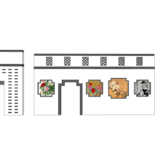 新中式景观墙su模型