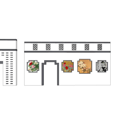 新中式景观墙su模型