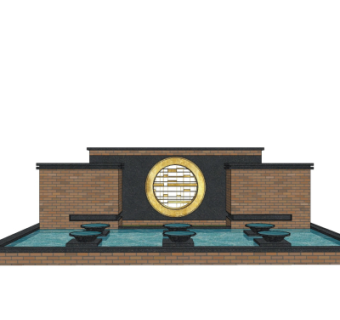 新中式景观墙su模型