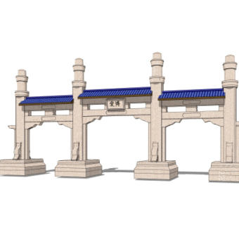 中式牌坊大门免费su模型