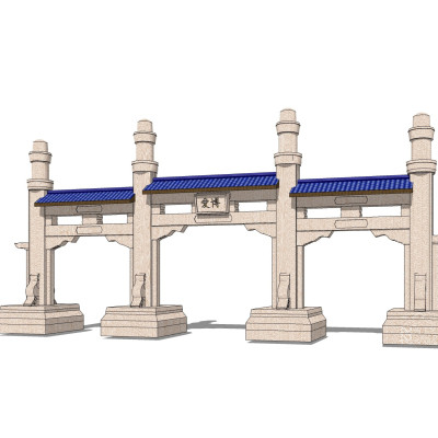 中式牌坊大门su模型