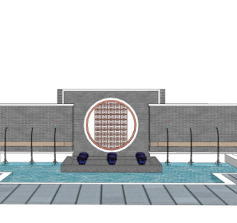 新中式景观墙su模型