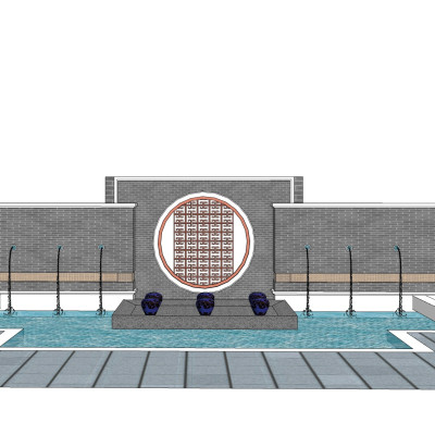 新中式景观墙su模型