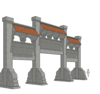 中式牌坊大门免费su模型