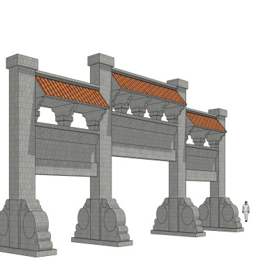 中式牌坊大门su模型