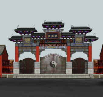 中式牌坊大门免费su模型