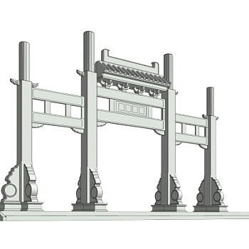 中式牌坊大门su模型