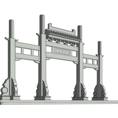中式牌坊大门su模型
