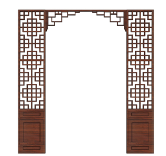 中式实木隔断su模型