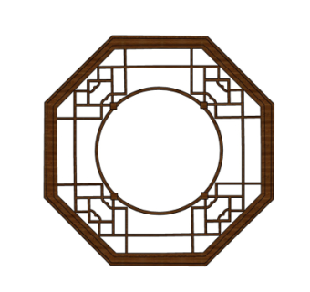中式实木窗格su模型