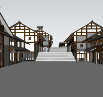 中式商业街su模型