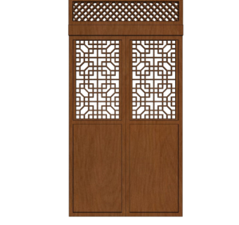 中式实木双开门su模型