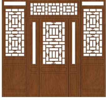 中式实木隔断su模型