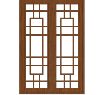 中式实木窗格su模型